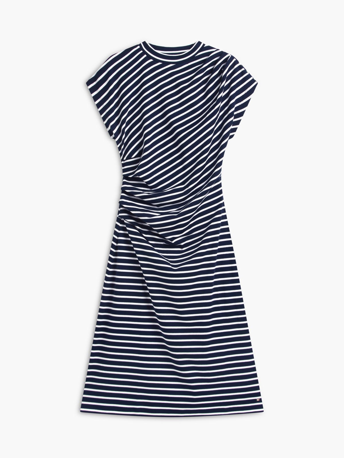 Draped Cotton Interlock Dress — Breton Stripe / Navy