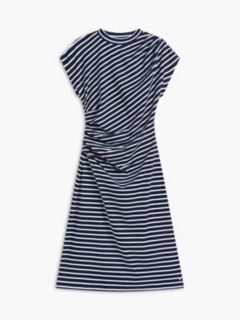 Draped Cotton Interlock Dress — Breton Stripe / Navy 5