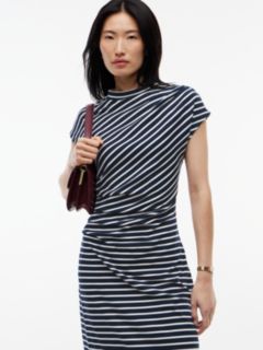 Draped Cotton Interlock Dress — Breton Stripe / Navy 3