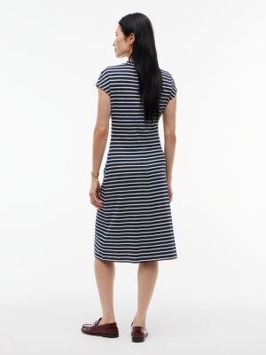 Женское платье Tommy Hilfiger Draped Cotton Interlock, цвет: Полосатый / Тёмно-синий — фото 4