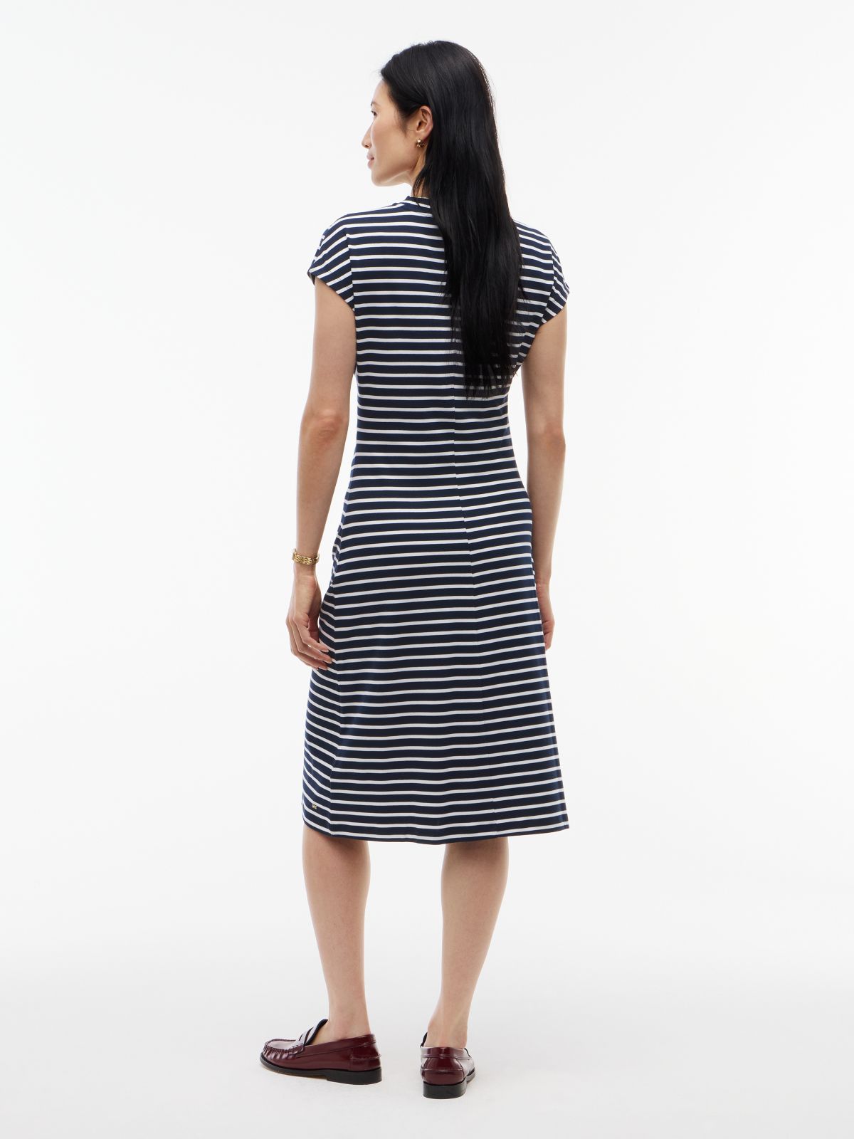 Draped Cotton Interlock Dress — Breton Stripe / Navy