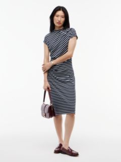 Draped Cotton Interlock Dress — Breton Stripe / Navy 1