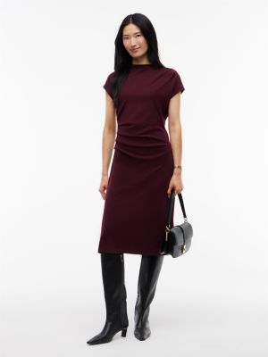 Draped Cotton Interlock Dress, Deep Burgundy