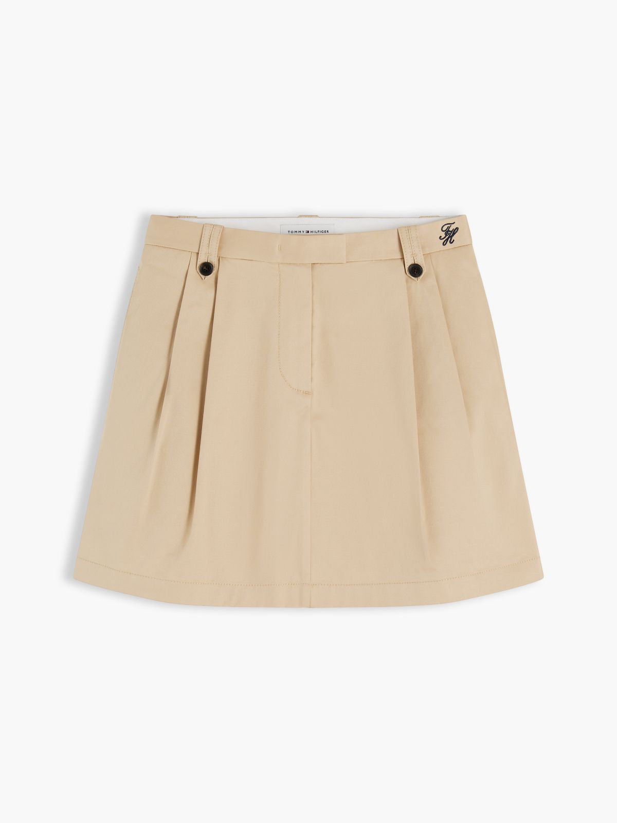 Pleated Stretch Chino Mini Skirt — Gentle Gold