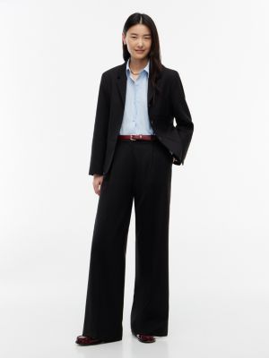 Wool-Blend Wide Leg Pant, Black