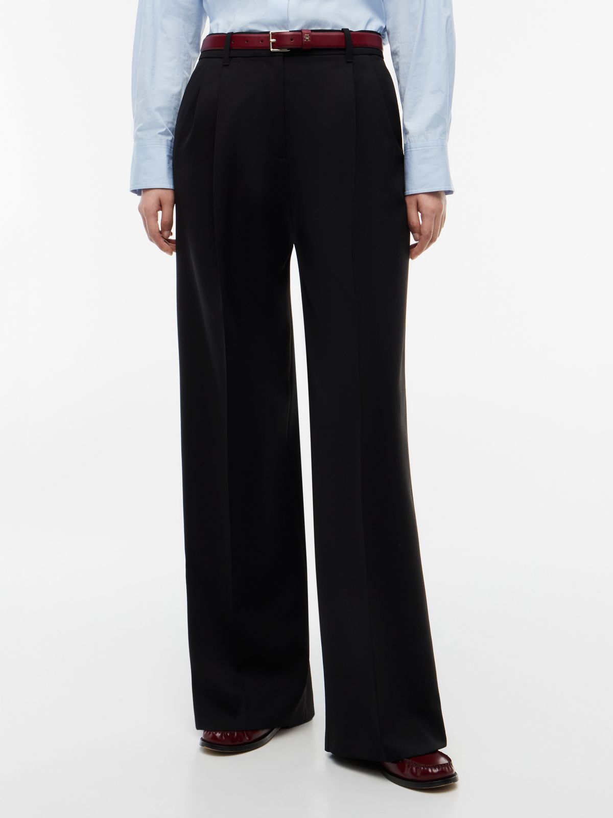 Wool-Blend Wide Leg Pant — Black