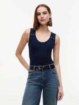 Slim Fit Nautical Gold-Button Tank Top, Dark Night Navy