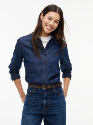 Relaxed Fit Script Monogram Denim Shirt, Blue