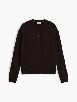 Женский кардиган Tommy Hilfiger Boxy Fit Cable Knit Wool, цвет: Шоколадный — фото 5