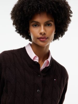 Женский кардиган Tommy Hilfiger Boxy Fit Cable Knit Wool, цвет: Шоколадный — фото 3