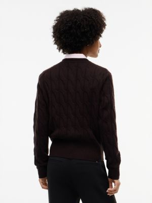 Женский кардиган Tommy Hilfiger Boxy Fit Cable Knit Wool, цвет: Шоколадный — фото 4