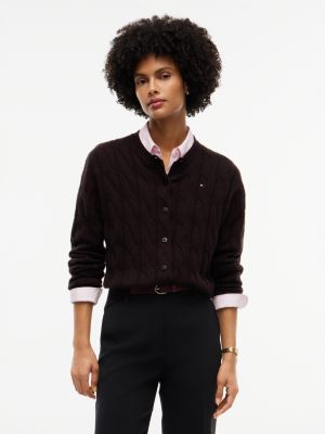 Женский кардиган Tommy Hilfiger Boxy Fit Cable Knit Wool, цвет: Шоколадный — фото 1