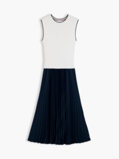 Mixed-Media Sleeveless Pleated Dress — Navy 5