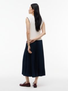 Mixed-Media Sleeveless Pleated Dress — Navy 4