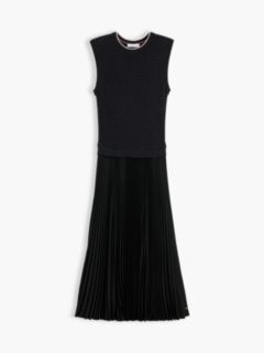 Mixed-Media Sleeveless Pleated Dress — Black 5