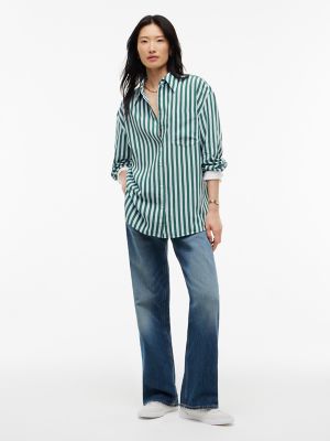 Женская рубашка Tommy Hilfiger Oversized Striped Contrast Cuff, цвет: Синий — фото 2