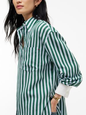 Женская рубашка Tommy Hilfiger Oversized Striped Contrast Cuff, цвет: Синий — фото 3