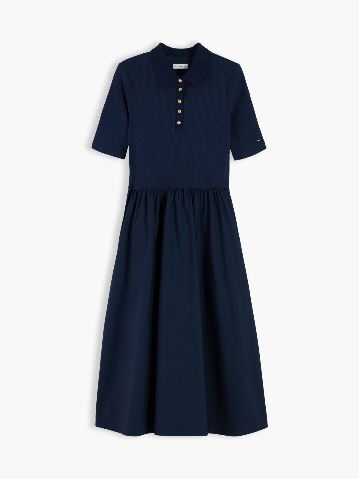 Mixed Media Polo Midi Dress — Dark Blue