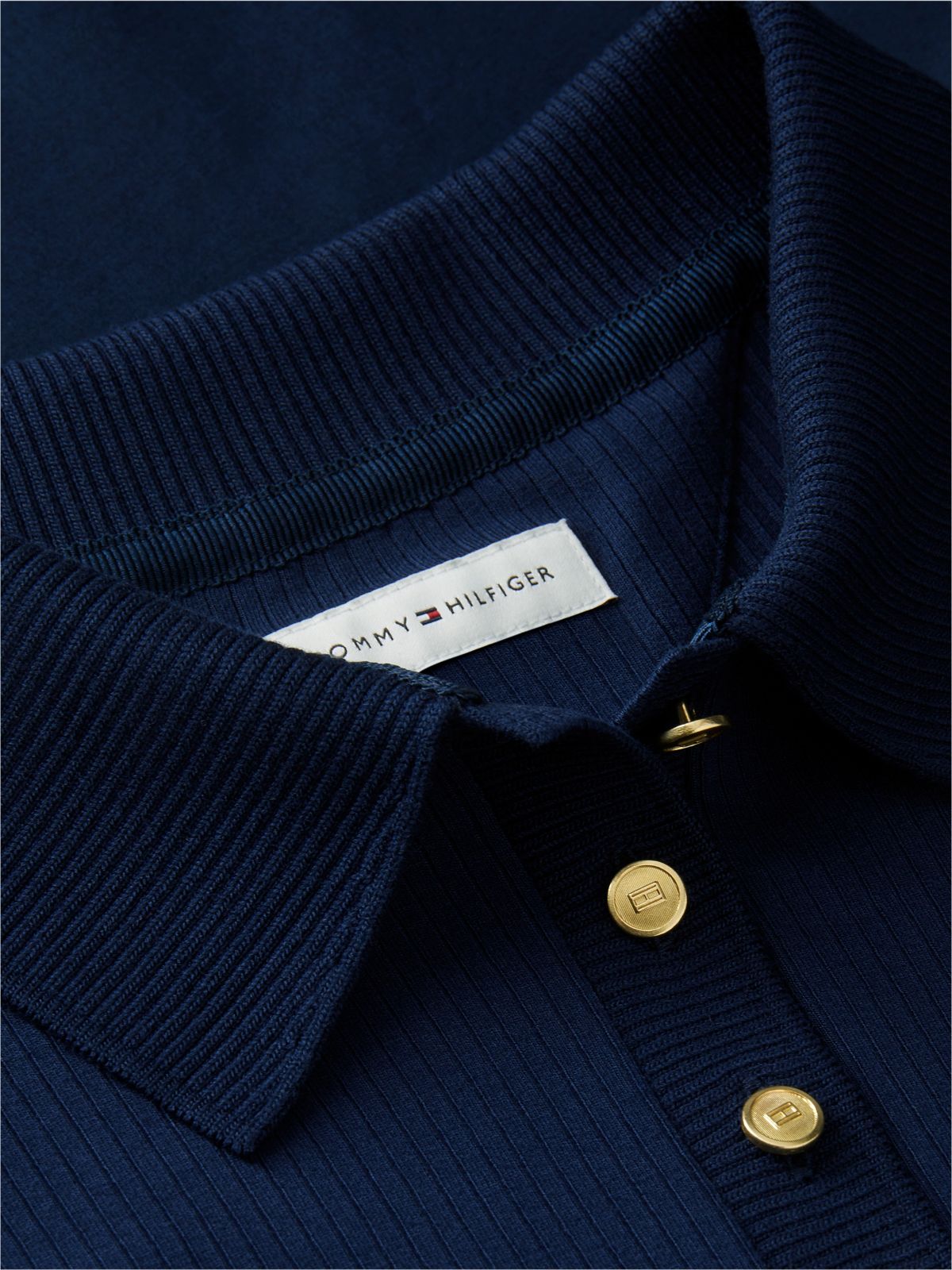 Mixed Media Polo Midi Dress — Dark Blue