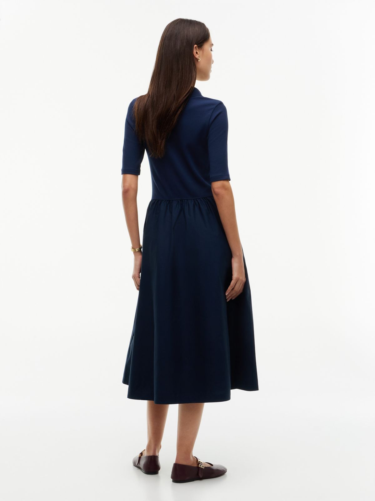 Mixed Media Polo Midi Dress — Dark Blue