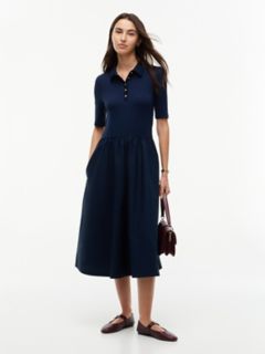 Mixed Media Polo Midi Dress — Dark Blue 1