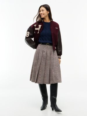 Женская юбка Tommy Hilfiger Pleated Wool-Blend Check Midi, цвет: Красный клетчатый — фото 2