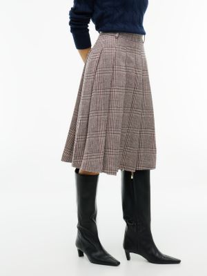 Женская юбка Tommy Hilfiger Pleated Wool-Blend Check Midi, цвет: Красный клетчатый — фото 4