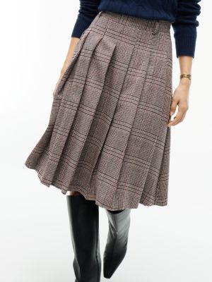 Женская юбка Tommy Hilfiger Pleated Wool-Blend Check Midi, цвет: Красный клетчатый — фото 5