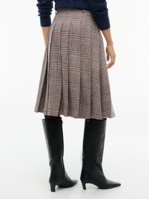 Женская юбка Tommy Hilfiger Pleated Wool-Blend Check Midi, цвет: Красный клетчатый — фото 6