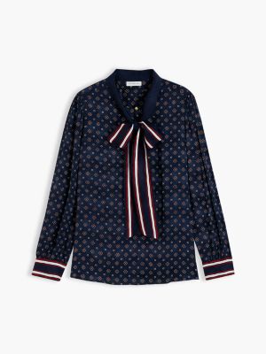 Женская блузка Tommy Hilfiger Foulard Bow, цвет: Тёмно-синий — фото 5