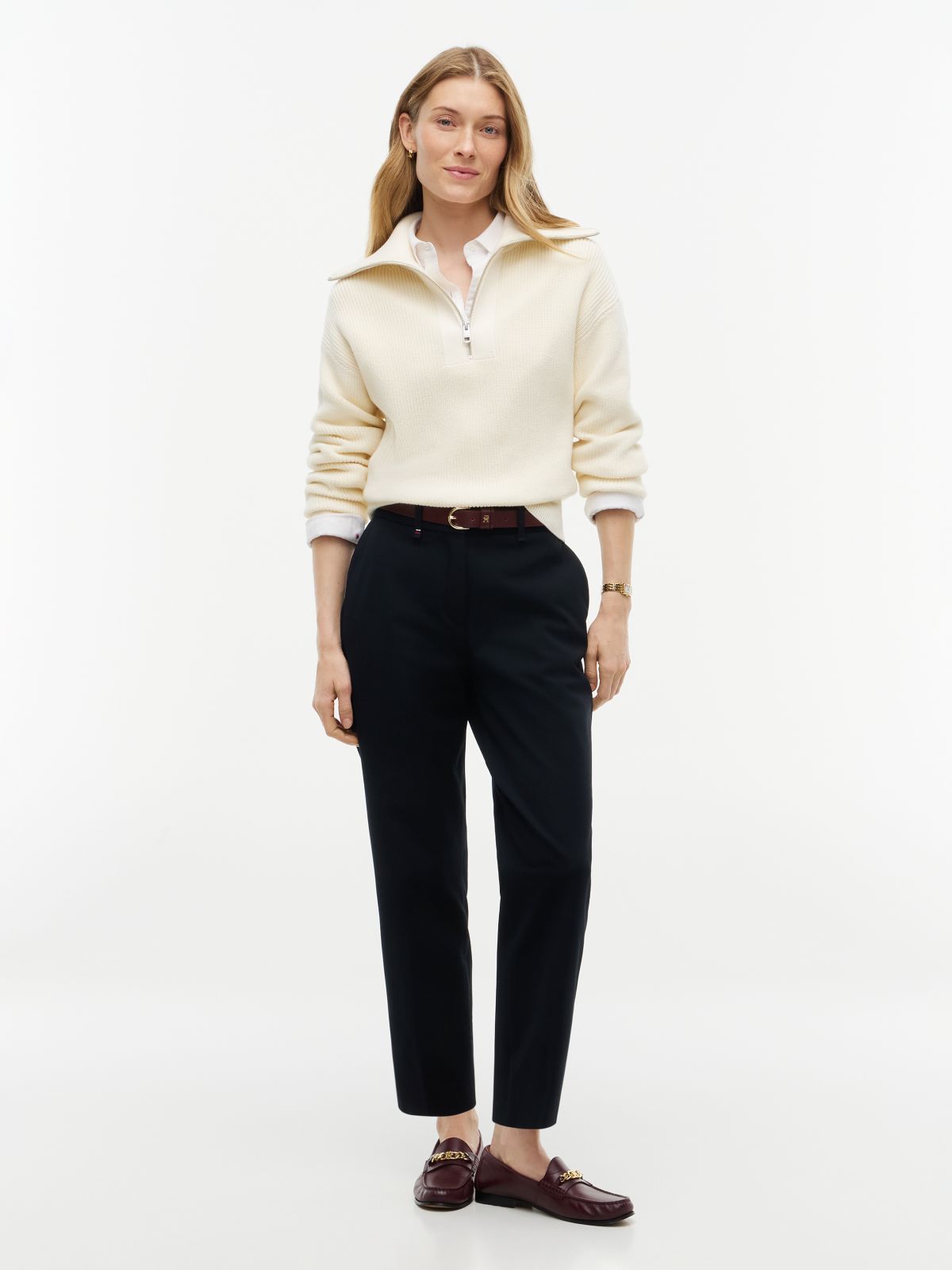 Stretch Gabardine Slim Straight Pant — Black