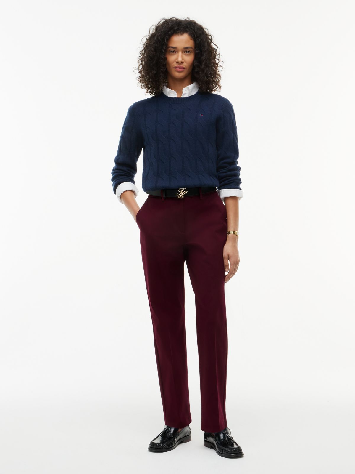 Stretch Gabardine Slim Straight Pant — Deep Burgundy
