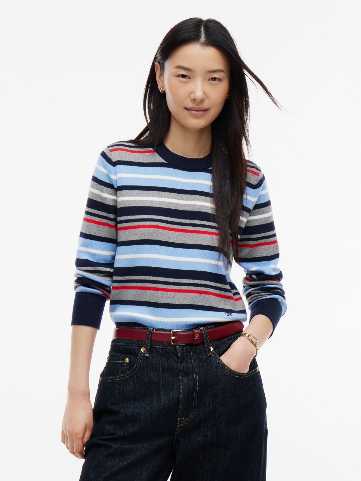 Lightweight Crewneck Sweater — Blue Stripe Multi