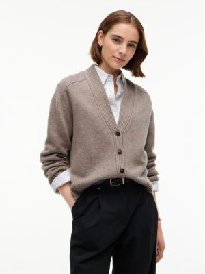 Relaxed Fit Wool-Cashmere Cardigan, Soft Taupe Melange