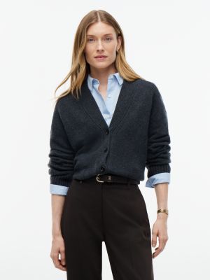 Relaxed Fit Wool-Cashmere Cardigan, Dark Grey Heather
