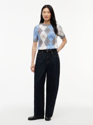 Женский свитер Tommy Hilfiger Short-Sleeve Argyle Crewneck, цвет: Синий / Серый с ромбами — фото 2