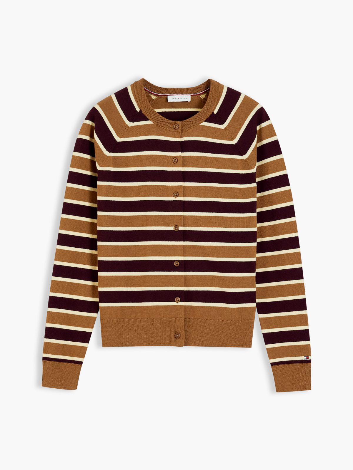Slim Fit Striped Crewneck Cardigan — Studio Stripe Burgundy