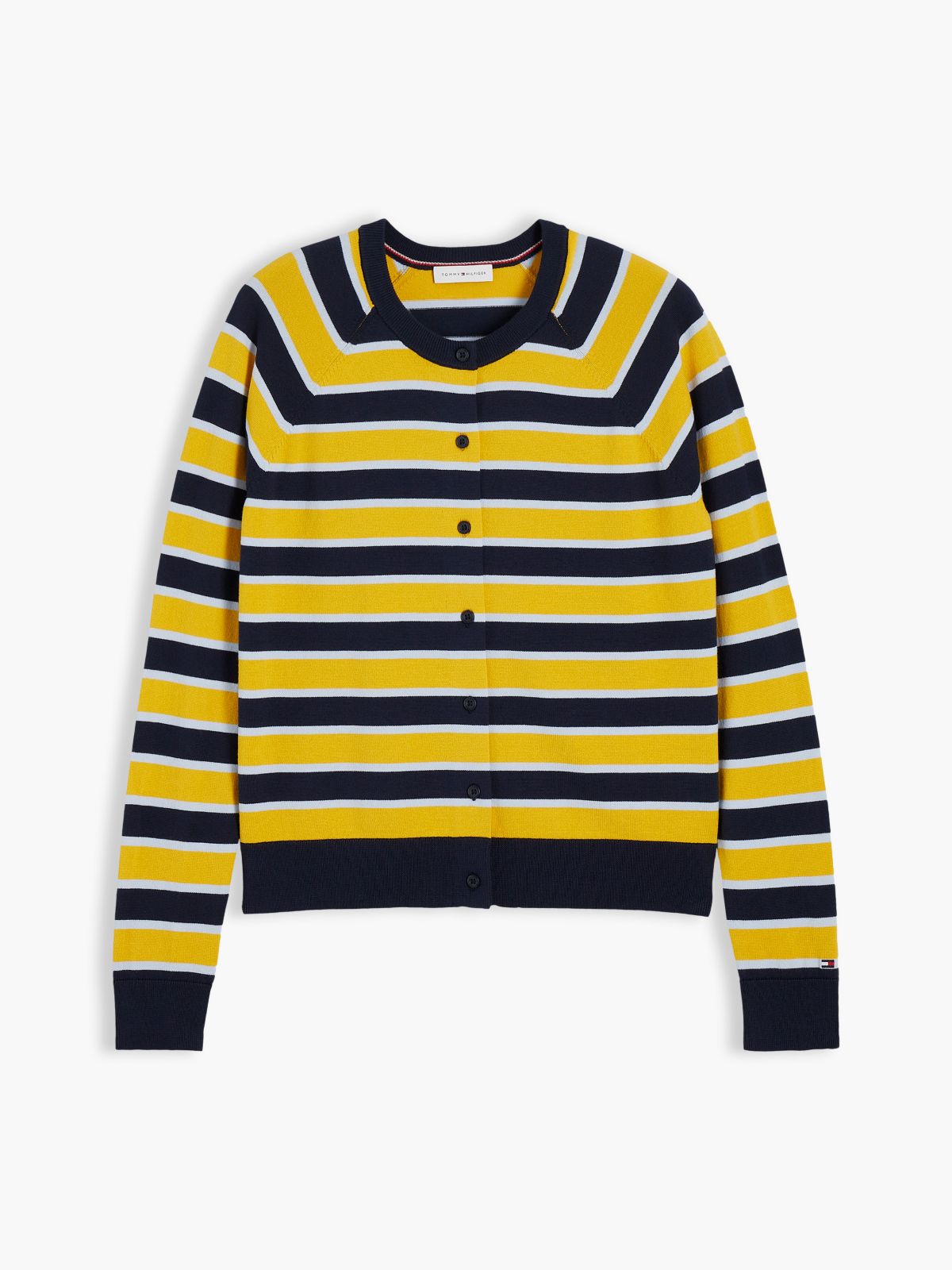 Slim Fit Striped Crewneck Cardigan — Studio Stripe Blue