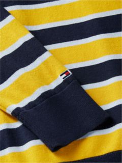 Slim Fit Striped Crewneck Cardigan — Studio Stripe Blue 6