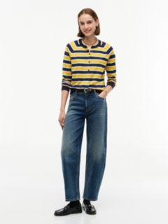 Slim Fit Striped Crewneck Cardigan — Studio Stripe Blue 2