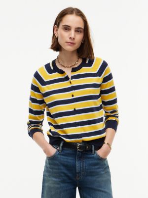 Slim Fit Striped Crewneck Cardigan, Studio Stripe Blue