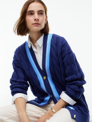 Женский кардиган Tommy Hilfiger Relaxed Fit Cable Knit Cricket, цвет: Синий чернильный — фото 3