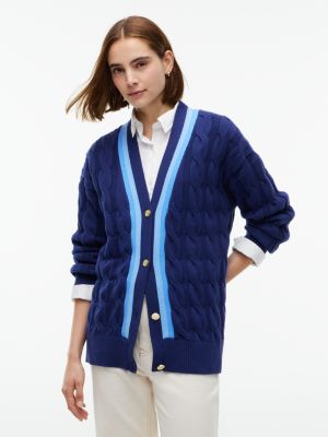 Женский кардиган Tommy Hilfiger Relaxed Fit Cable Knit Cricket, цвет: Синий чернильный — фото 1