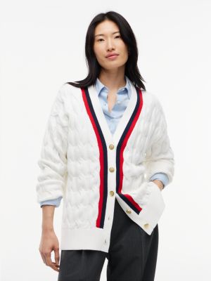 Relaxed Fit Cable Knit Cricket Cardigan, Ecru