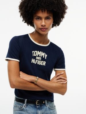 Женская футболка Tommy Hilfiger Slim Fit Varsity Logo Ringer, цвет: Тёмный синий — фото 3