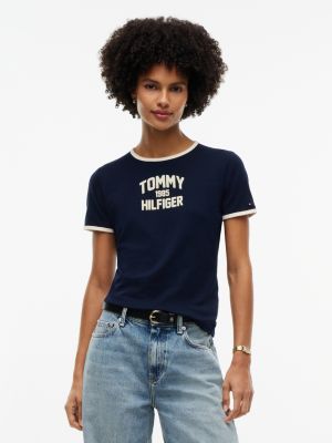 Slim Fit Varsity Logo Ringer T-Shirt, Dark Blue