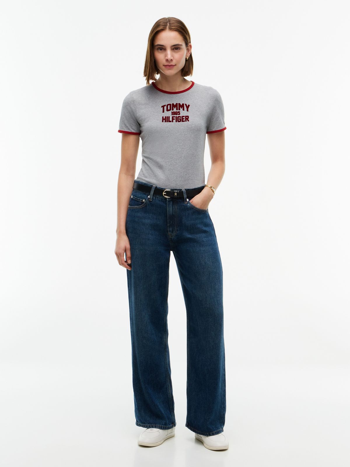 Slim Fit Varsity Logo Ringer T-Shirt — Medium Grey Heather