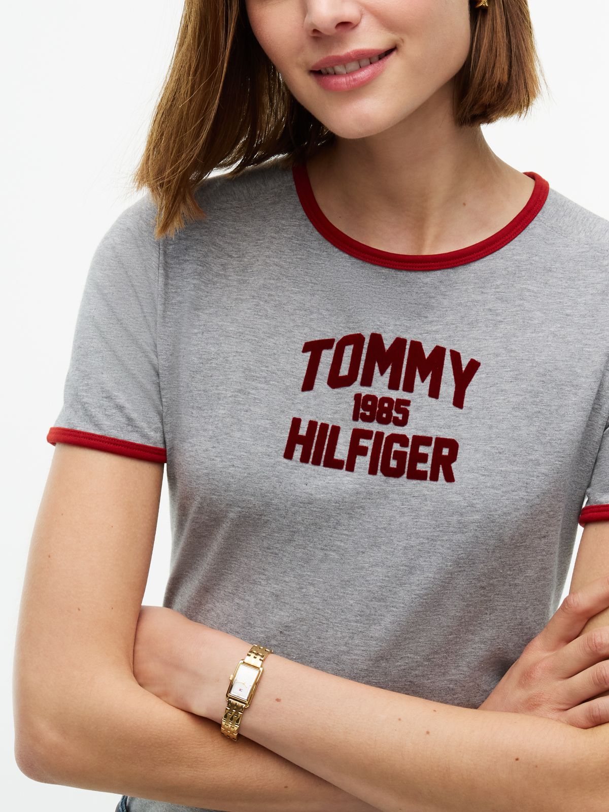 Slim Fit Varsity Logo Ringer T-Shirt — Medium Grey Heather