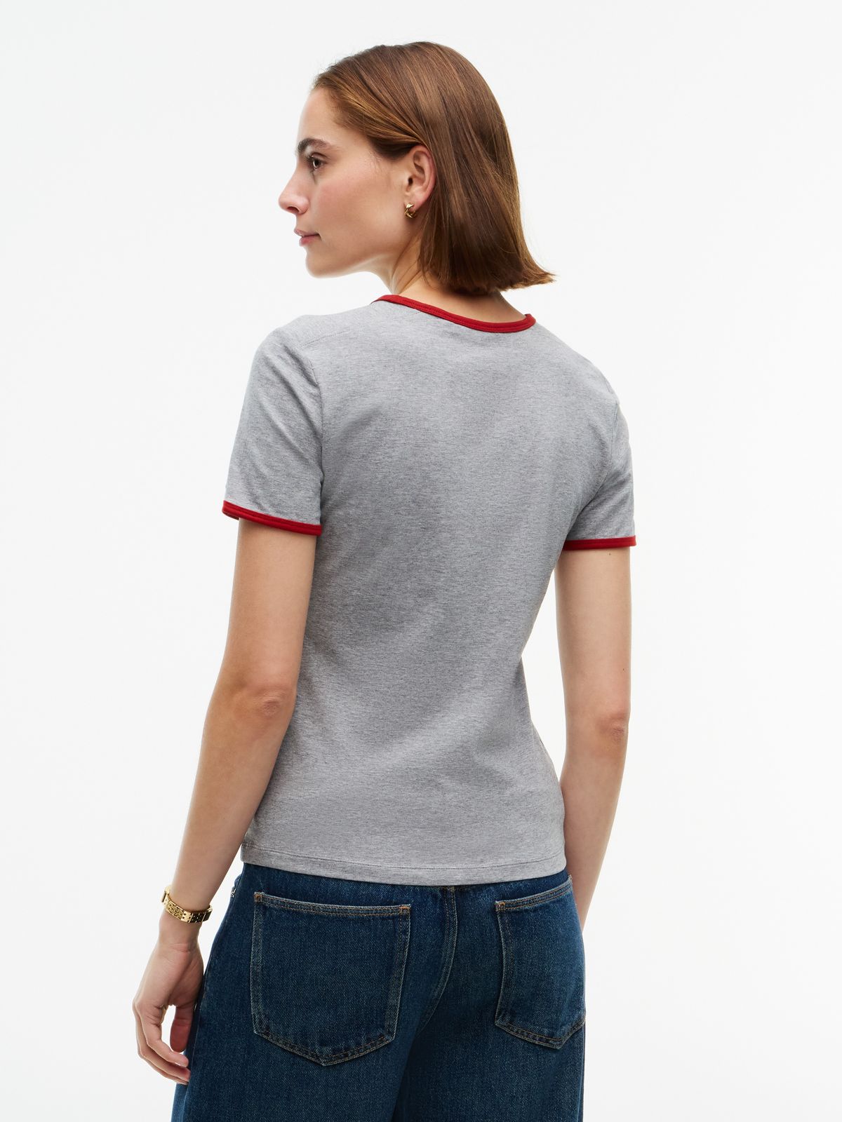 Slim Fit Varsity Logo Ringer T-Shirt — Medium Grey Heather