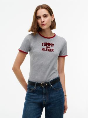Slim Fit Varsity Logo Ringer T-Shirt, Medium Grey Heather